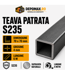 Teava patrata 70 x 70 x 4 mm, 6 metri